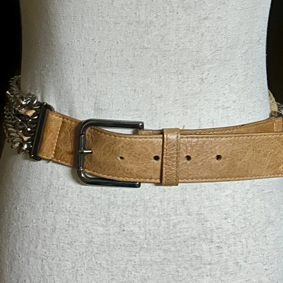 Italian ~ Small ~Brown Leather Studded W/Silver & Gold 6  display picture 2
